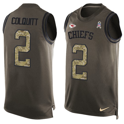 Men's Limited Dustin Colquitt Nike Jersey Green - #2 Salute to Service Tank Top NFL Kansas City Chiefs